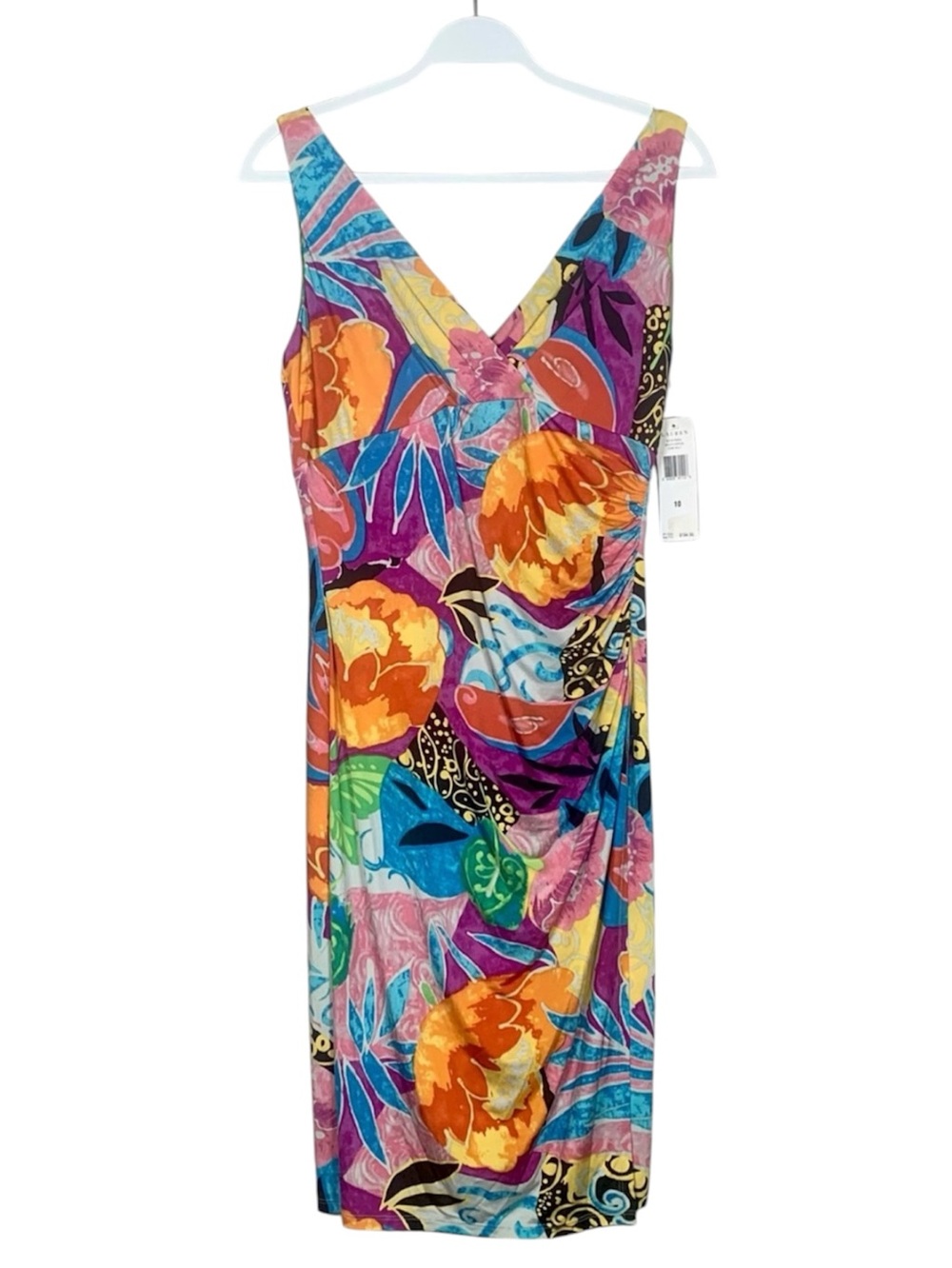 Lauren Ralph Lauren NWT Sleeveless Dress Tropical Floral Faux Wrap Midi 10